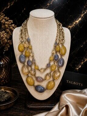 Vintage Talbots Multi-Strand Cabochon Statement Necklace Gold Tone